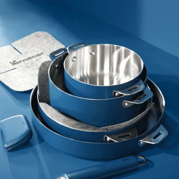 Ensemble de poêle et casserole en inox bleu