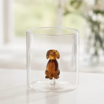 Verre a eau avec un chien à l'intérieur
