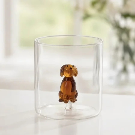 Verre a eau avec un chien à l'intérieur